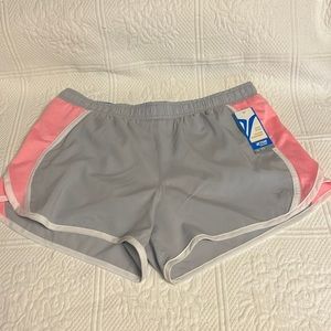 NWT Active Old Navy running pink gray with white trim shorts. Wicking liner.